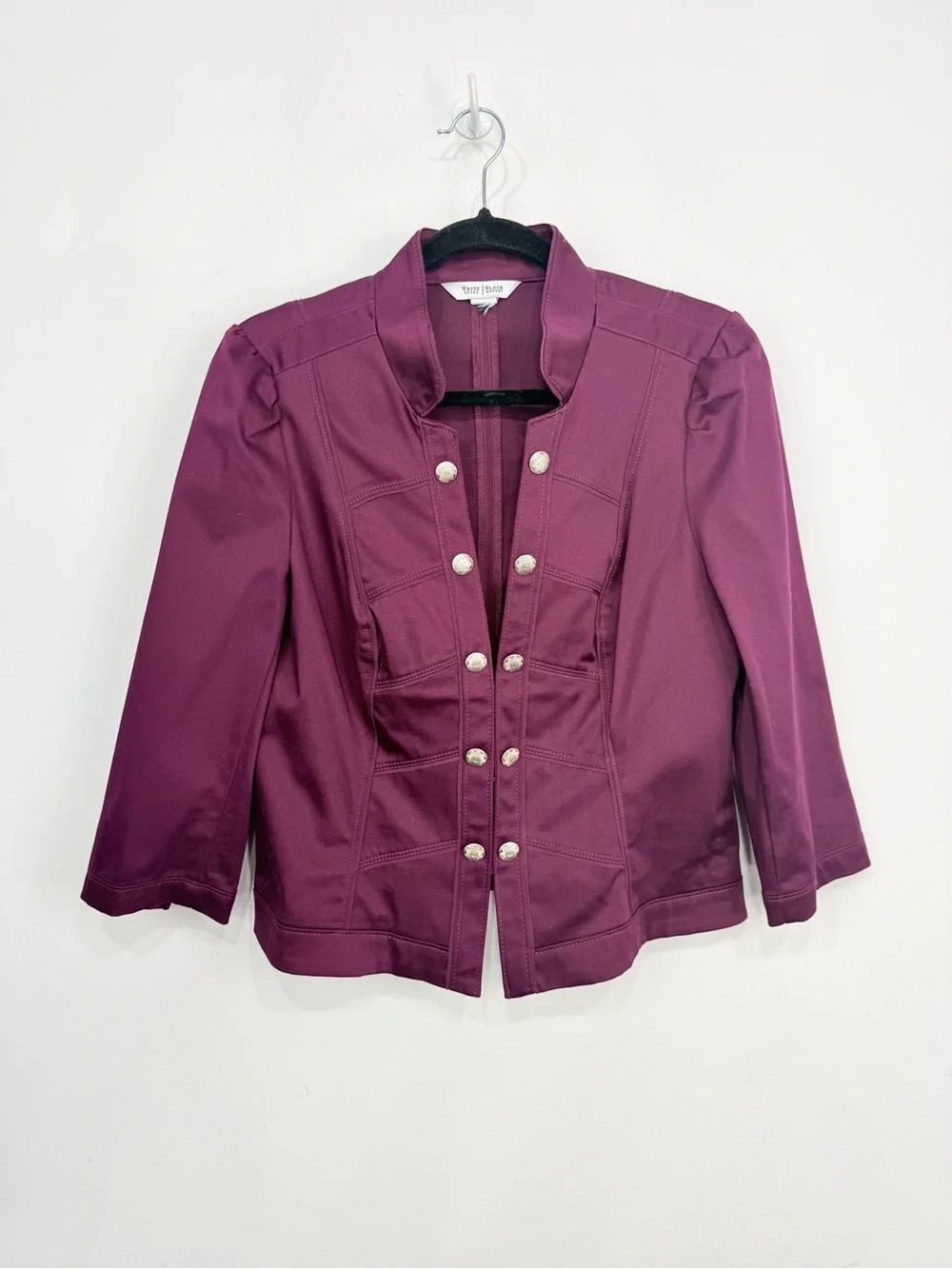 White House Black Market Plum Burgundy Military Style Button Front Blazer Jacket